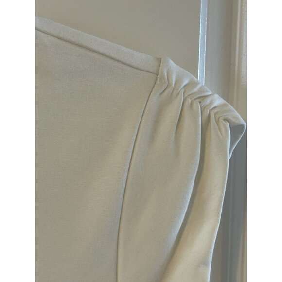 NWT Express Draped ruched cap sleeve Midi Sheath Dress Ivory XS Office work - Picture 4 of 6